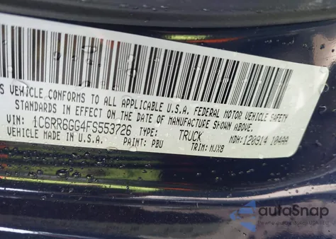 2015 Ram 1500 z USA, uszkodzony, nr VIN 1C6RR6GG4FS553726
